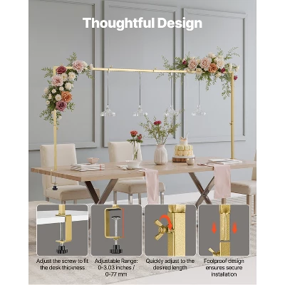 VEVOR Over The Table Rod Stand With Clamps, 13"-42" Tall & 28"-98" Length Adjustable, 2 Packs Table Arch Stand, Tabletop Balloon Arch Frame, Gold 4 VEVOR Over The Table Rod Stand With Clamps, 13"-42" Tall & 28"-98" Length Adjustable, 2 Packs Table Arch Stand, Tabletop Balloon Arch Frame, Gold - Image 4