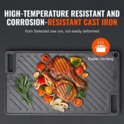 VEVOR Reversible Grill/Griddle, 9.7"x16.7" Pre-Seasoned Cast Iron Griddle, Rectangular Double Burner Griddle Pan With Handles, Flat Top Plate, Black -Vevor GUEST c01e373b 22c5 4eed 8709 d9ca401a0942