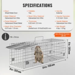 VEVOR Live Animal Cage Trap, 24" X 8" X 8" Humane Cat Trap Galvanized Iron, Folding Animal Trap With Handle For Rabbits, Stray Cats, Squirrels -Vevor GUEST c089a1c0 4b6f 4e65 9689 ed82d8854c90