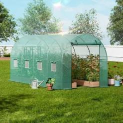 VEVOR Walk-in Tunnel Greenhouse, 14.6x6.4x6.3 Ft Hoop House Greenhouse Tunnel With Galvanized Steel Frame, Green PE Cover, Roll-up Zipper Door