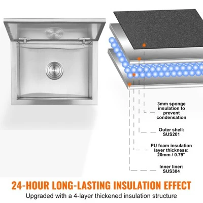 VEVOR Drop In Ice Chest, 20"L X 16"W X 13"H Stainless Steel Ice Cooler, Commercial Ice Bin With Hinged Cover, 40 Qt Outdoor Kitchen Ice Bar 3 VEVOR Drop In Ice Chest, 20"L X 16"W X 13"H Stainless Steel Ice Cooler, Commercial Ice Bin With Hinged Cover, 40 Qt Outdoor Kitchen Ice Bar - Image 3