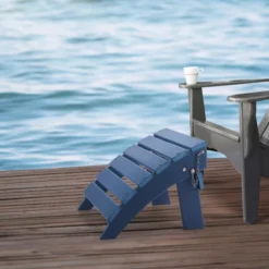 VEVOR Adirondack Ottoman, 15.7L X 18.9W X 13H Inch HDPE Plastic Folding Adirondack Ottoman, Weather-Resistant Foot Rest For Adirondack Chair, Blue
