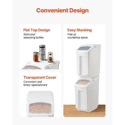 VEVOR Rice Storage Container, 4.5Gallon/20L X2 Capacity Large Dog Food Dispenser Bin, With Wheels, 2 Measuring Cups, Airtight Lid, 2 Pack, White 5 VEVOR Rice Storage Container, 4.5Gallon/20L X2 Capacity Large Dog Food Dispenser Bin, With Wheels, 2 Measuring Cups, Airtight Lid, 2 Pack, White - Image 5