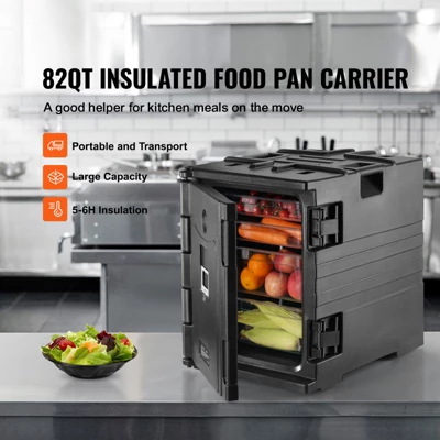 VEVOR Insulated Food Pan Carrier, 82 Qt Hot Box For Catering, LLDPE Food Box Carrier With Double Buckles, Front Loading Food Warmer, Black 2 VEVOR Insulated Food Pan Carrier, 82 Qt Hot Box For Catering, LLDPE Food Box Carrier With Double Buckles, Front Loading Food Warmer, Black - Image 2