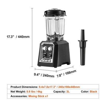 VEVOR Professional Blender, Commercial Countertop Blenders, 68 Oz Jar Blender Combo, Stainless Steel 3 Functions Blender, Black 7 VEVOR Professional Blender, Commercial Countertop Blenders, 68 Oz Jar Blender Combo, Stainless Steel 3 Functions Blender, Black - Image 7