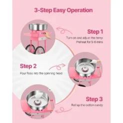 VEVOR Electric Cotton Candy Machine With Cart, 1000W Commercial Candy Floss Maker With 20.5 In Stainless Steel Bowl, Sugar Scoop, And Drawer, Pink -Vevor GUEST c2ae3076 474f 4915 8605 56b9e077f0c6