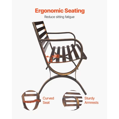 VEVOR Outdoor Bench, 50 Inch, Carbon Steel Metal Frame With Slatted Pattern Backrest And Round Edge Armrests, Weatherproof, Antique Bronze 3 VEVOR Outdoor Bench, 50 Inch, Carbon Steel Metal Frame With Slatted Pattern Backrest And Round Edge Armrests, Weatherproof, Antique Bronze - Image 3
