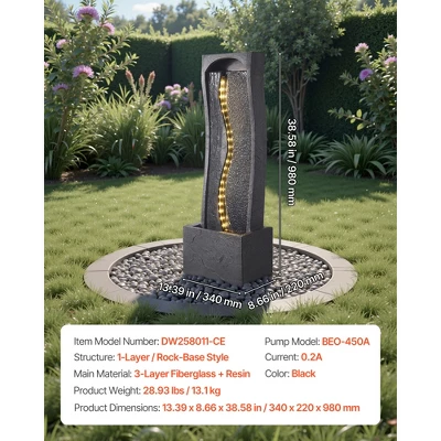 VEVOR Outdoor Water Fountain, 38.58 In Height Fountain And Waterfall,1-Tier Floor Standing Rock Base Style Fountains With With Light And Pump, Black 7 VEVOR Outdoor Water Fountain, 38.58 In Height Fountain And Waterfall,1-Tier Floor Standing Rock Base Style Fountains With With Light And Pump, Black - Image 7