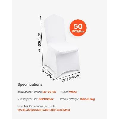 VEVOR Stretch Spandex Folding Chair Covers, Universal Fitted Chair Cover, Removable Washable Protective Slipcovers, (50PCS White) 7 VEVOR Stretch Spandex Folding Chair Covers, Universal Fitted Chair Cover, Removable Washable Protective Slipcovers, (50PCS White) - Image 7