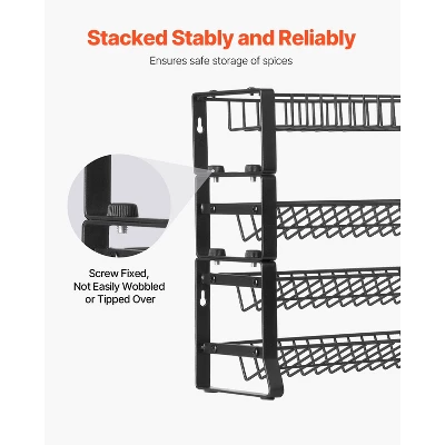 VEVOR Detachable Spice Rack Organizer For Cabinet, 4 Tie Stackable Seasoning Organizer, Spice Jars Kitchen Storage, Black 5 VEVOR Detachable Spice Rack Organizer For Cabinet, 4 Tie Stackable Seasoning Organizer, Spice Jars Kitchen Storage, Black - Image 5