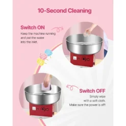 VEVOR Electric Cotton Candy Machine, 1000W Commercial Candy Floss Maker With 20.5 In Stainless Steel Bowl, Sugar Scoop, And Drawer, Red -Vevor GUEST c579ac77 7257 463b 8629 43bc9eb734d0