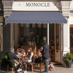 VEVOR 157 X 47" Patio Awning Retractable, Awning Sunshade Shelter With Manual Crank Handle, Adjustable Height From 86 To 122 In, Dark Gray