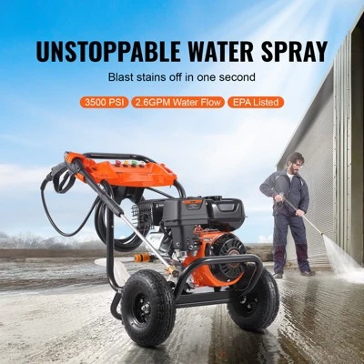 VEVOR Gas Pressure Washer, 3500 PSI 2.6 GPM, Gas Powered Pressure Washer With Aluminum Pump, Spray Gun And Extension Wand, 5 Nozzle Set, Black 2 VEVOR Gas Pressure Washer, 3500 PSI 2.6 GPM, Gas Powered Pressure Washer With Aluminum Pump, Spray Gun And Extension Wand, 5 Nozzle Set, Black - Image 2