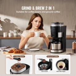 VEVOR Coffee Maker With Grinder, 8 Cup Programmable Coffee Machine, Grind And Brew Coffee Maker With 24-Hour Timer For Auto Brew, Reusable Filter -Vevor GUEST c622c240 b6ef 4c51 8335 81aac9df0ee5