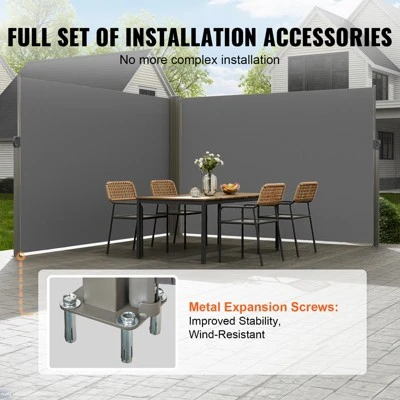 VEVOR Retractable Side Awning, 79''x 236'' Outdoor Privacy Screen,180g Polyester Water-proof Retractable Patio Screen 4 VEVOR Retractable Side Awning, 79''x 236'' Outdoor Privacy Screen,180g Polyester Water-proof Retractable Patio Screen - Image 4