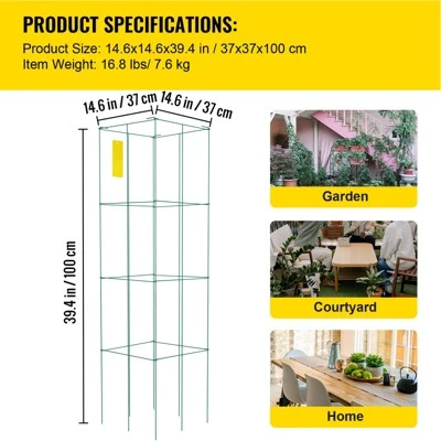 VEVOR Tomato Cages, 14.6" X 14.6" X 39.4", 6 Packs Square Plant Support Cages, Green PVC-Coated Steel Tomato Towers, Green 7 VEVOR Tomato Cages, 14.6" X 14.6" X 39.4", 6 Packs Square Plant Support Cages, Green PVC-Coated Steel Tomato Towers, Green - Image 7
