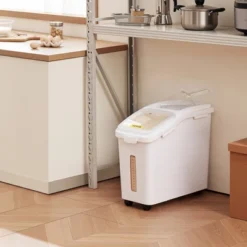 VEVOR Rice Storage Container, 11.4Gallon/50L Capacity Large Dog Food Dispenser Bin, Kitchen Ingredient Grain Cereal Flour Bin, 1 Pack, White