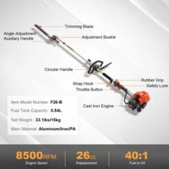VEVOR 26CC 5-in-1 Multi-Functional Trimming Tools, Gas Hedge Trimmer, Weed Eater, String Trimmer, Edger, Pole Saw Chainsaw Pruner, Orange -Vevor GUEST c7346fe2 b1aa 4847 a029 76d012c52b81