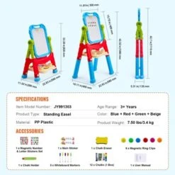 VEVOR Art Easel For Kids, 2-in-1 Double-Sided Kid's Art Easel With Magnetic Whiteboard & Chalkboard, Adjustable Standing Rotatable Drawing Board -Vevor GUEST c73d706b ba80 420e 8a19 3cded670b07a