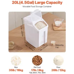 VEVOR Rice Storage Container, 4.5Gallon/20L Capacity Large Dog Food Dispenser Bin, With Wheels, Measuring Cup, Airtight Lid, 1 Pack, White -Vevor GUEST c74fef9c 68d6 4318 b982 b416816d975e