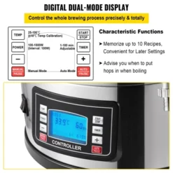 VEVOR Electric Brewing System, 9.2 Gal/35 L Brewing Pot, All-in-One Home Beer Brewer With Pump, Mash Boil Device, Auto/Manual Mode 100-1800W, Silver -Vevor GUEST c7865ef0 3916 4593 8434 fb661d41bec0