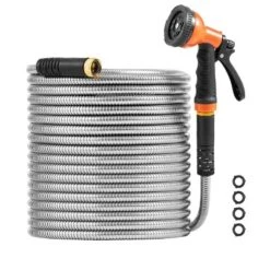 VEVOR Metal Garden Hose 200 Ft, Rust Proof Stainless Steel Water Hose, Heavy Duty Backyard Hose With 10 Function Nozzle, Silver -Vevor GUEST c7d77a4c d76f 4b3e 8bf7 9a6a13d15762