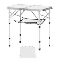 VEVOR Folding Camping Table, Adjustable Height Portable Side Tables, Aluminum MDF Beach Table With Mesh Layer, Carrying Handle, 24x16in, Silver -Vevor GUEST c7d8a23b 42cd 409e bc9c 26881da4d260