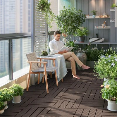 VEVOR Interlocking Deck Tiles Plastic Wood, 10 Pack,12"x12" 10 Sq. Ft Waterproof Outdoor Flooring All Weather Use,Patio Floor Decking Covering Tiles 1 VEVOR Interlocking Deck Tiles Plastic Wood, 10 Pack,12"x12" 10 Sq. Ft Waterproof Outdoor Flooring All Weather Use,Patio Floor Decking Covering Tiles