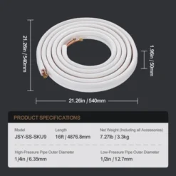 VEVOR 16FT Mini Split Line Set, 1/4" & 1/2" O.D Copper Pipes Tubing And Triple-Layer Insulation,for Air Conditioning Or Heating Pump Equipment,White -Vevor GUEST c83c2924 a07c 4cf6 a7b6 cda51d431731