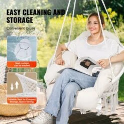VEVOR Hanging Hammock Swing Chair, Macramé Hanging Chair With Cushion And Mounting Hardware, Cotton Rope Swing Chair, 264 Lbs Capacity, White -Vevor GUEST c83cf5da a587 4f84 b937 5bb7d0c341a8