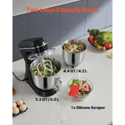 VEVOR Stand Mixer, 5.3QT + 4.4QT Two Stainless Steel Bowls, 10+P Speeds Tilt-head Food Mixer, Kitchen Mixer With Dough Hook, Wire Whip, Black -Vevor GUEST c8d511ad 20f4 46bf 9c37 d26b8d30ad67