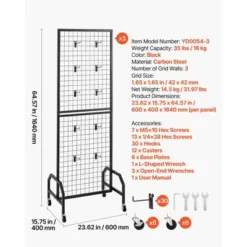 VEVOR 3 Packs Grid Wall Panels, 1.9 X 5.4 Ft Wire Grid Panels Display Rack, Movable Art Display Shelf With Wheels And 30 Hooks, Black -Vevor GUEST c8f52a7c 9c8c 42c0 b972 34352b862e6a