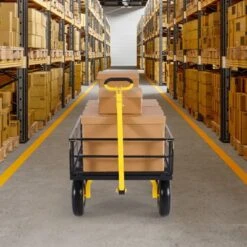 VEVOR 1200 Lbs Steel Garden Cart, Heavy Duty Pullable Garden Wagon Yard Cart, 2 In 1 Outdoor Metal Utility Wagon Yard Trailer, Black