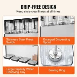 VEVOR Commercial Beverage Dispenser, 4 Tanks 12 L / 12.7 QT Per Tank Juice Dispenser, 510W Stainless Steel Ice Tea Drink Machine -Vevor GUEST c9543ec0 2132 42c6 8e80 1ceea2ed8ab5