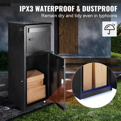 VEVOR Package Delivery Boxes For Outside 16.2"x15.8"x44", Galvanized Steel Package Delivery Box With Coded Lock, Removable Anti-theft Baffle, Black 4 VEVOR Package Delivery Boxes For Outside 16.2"x15.8"x44", Galvanized Steel Package Delivery Box With Coded Lock, Removable Anti-theft Baffle, Black - Image 4