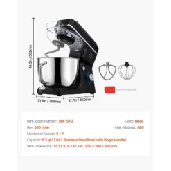 VEVOR Stand Mixer, 8.3QT Dough Mixer, 660W 6+P Speeds Tilt-head Food Mixer With Stainless Steel Bowl, Dough Hook, Wire Whip, Flat Beater, Black 14 VEVOR Stand Mixer, 8.3QT Dough Mixer, 660W 6+P Speeds Tilt-head Food Mixer With Stainless Steel Bowl, Dough Hook, Wire Whip, Flat Beater, Black -Vevor GUEST c9a3ae62 fcb9 45ae b9f0 2991b7fd361a
