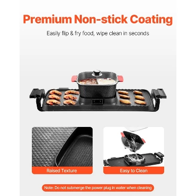 VEVOR Hot Pot with Grill, 2300W 2-in-1 Electric Smokeless Grill and Hot Pot, Removable Shabu-shabu Hotpot with Non-stick Pan, Black 5 VEVOR Hot Pot with Grill, 2300W 2-in-1 Electric Smokeless Grill and Hot Pot, Removable Shabu-shabu Hotpot with Non-stick Pan, Black - Image 5