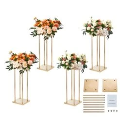 VEVOR 4PCS Gold Metal Column Wedding Flower Stand, 23.6inch High With Metal Laminate, Vase Geometric Centerpiece Stands, Cylindrical Floral Display -Vevor GUEST c9b24c1f 6566 422a 94e9 fd61c4688f44