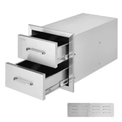 VEVOR Outdoor Kitchen Drawers 14W X 14.3H X 23D Inch, Flush Mount Double BBQ Drawers Stainless Steel With Handle, BBQ Island Drawers,Silver -Vevor GUEST ca24bbc2 298b 41b9 88d1 e52879317b55