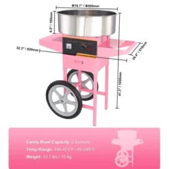 VEVOR Electric Cotton Candy Machine With Cart, 1000W Commercial Floss Maker With Stainless Steel Bowl, Sugar Scoop And Drawer, Pink -Vevor GUEST ca95963c 0d1f 4965 91fe f68582307a45