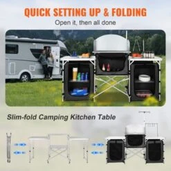 VEVOR Camping Kitchen Table, Folding Outdoor Cooking Table With Storage Carrying Bag, Aluminum Cook Station 3 Cupboard & Detachable Windscreen, Black -Vevor GUEST caafd3c1 4fa3 49da b53c 94d2c10114d2