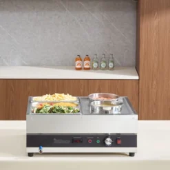 VEVOR Electric Soup Warmer, Two 6.34QT Pots & Three 1/3 Pans, Stainless Steel Food Warmer With 86~185°F Adjustable Temp, 1500W Bain Marie, Silver