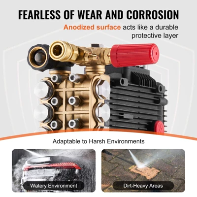 VEVOR Pressure Washer Pump, 1" Shaft Horizontal Triplex Plunger, 4300 PSI, 4.4GPM, Replacement Power Washer Pumps Kit With 5 Nozzles, Black 3 VEVOR Pressure Washer Pump, 1" Shaft Horizontal Triplex Plunger, 4300 PSI, 4.4GPM, Replacement Power Washer Pumps Kit With 5 Nozzles, Black - Image 3