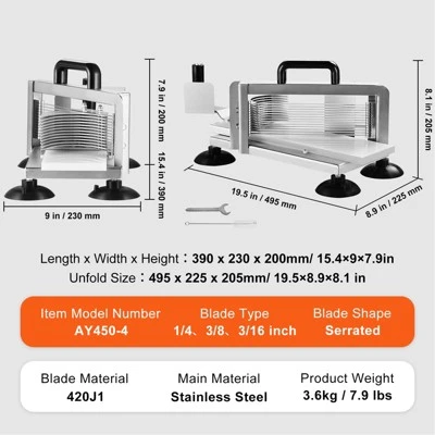 VEVOR Commercial Tomato Slicer, 1/4"+3/8"+3/16" Tomato Cutter Slicer, Stainless Steel Heavy Duty Tomato Slicer Machine, Manual Tomato Slicer 7 VEVOR Commercial Tomato Slicer, 1/4"+3/8"+3/16" Tomato Cutter Slicer, Stainless Steel Heavy Duty Tomato Slicer Machine, Manual Tomato Slicer - Image 7