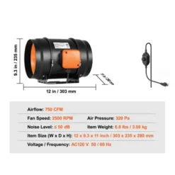 VEVOR Inline Duct Fan, 8-Inch 750 CFM With Variable Speed Controller, Quiet AC-motor Ventilation Exhaust Fan For Cooling Booster, Grow Tents, Black 13 VEVOR Inline Duct Fan, 8-Inch 750 CFM With Variable Speed Controller, Quiet AC-motor Ventilation Exhaust Fan For Cooling Booster, Grow Tents, Black -Vevor GUEST cd4d200b dde4 4c16 9551 25a463312412