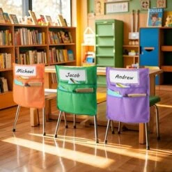 VEVOR Chair Pockets For Classroom, 24 Pack, 18 X 20 Inches Chairback Buddy Pocket With Name Tag, 6 Bright Colors, Multicolored