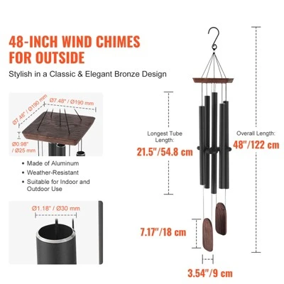 VEVOR Wind Chimes For Outside, 48 In, Deep Tone Wind Chimes With 5 Tubes, Unique Large Memorial Wind Chimes For Anniversary, Black 2 VEVOR Wind Chimes For Outside, 48 In, Deep Tone Wind Chimes With 5 Tubes, Unique Large Memorial Wind Chimes For Anniversary, Black - Image 2