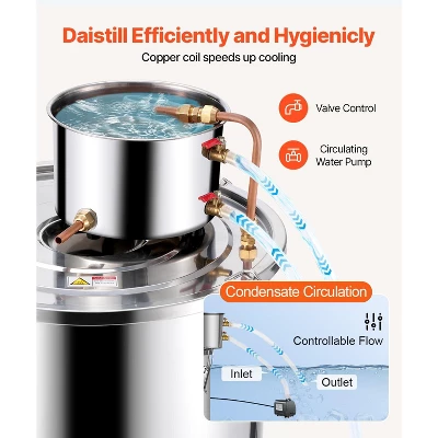 VEVOR Alcohol Still, 13.2 Gal / 50 L Stainless Steel Water Alcohol Distiller With Copper Coil, Home Brewing Refining Fermentation Kit, Silver 5 VEVOR Alcohol Still, 13.2 Gal / 50 L Stainless Steel Water Alcohol Distiller With Copper Coil, Home Brewing Refining Fermentation Kit, Silver - Image 5