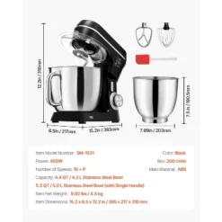 VEVOR Stand Mixer, 5.3QT + 4.4QT Two Stainless Steel Bowls, 10+P Speeds Tilt-head Food Mixer, Kitchen Mixer With Dough Hook, Wire Whip, Black -Vevor GUEST cdd5f72f 5ae0 4a7d aabb 90a6671857ba