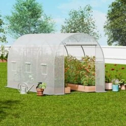 VEVOR Walk-in Tunnel Greenhouse, 9.6x6.4x6.2 Ft Hoop House Greenhouse Tunnel, Plant Hot House With Galvanized Steel Frame, White PE Cover